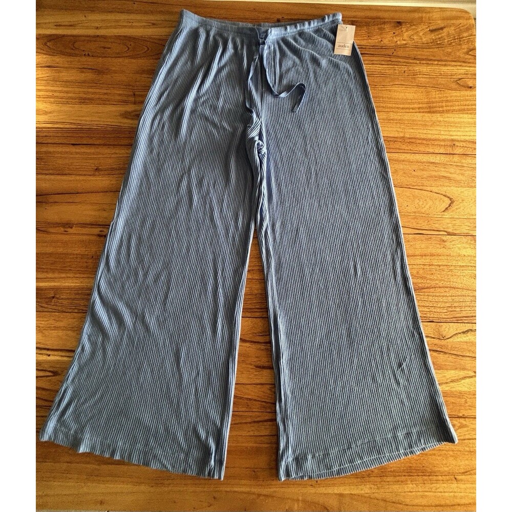 Auden High Rise Sleepwear Wide Leg Pants Small Short Ribbed Soft Blue